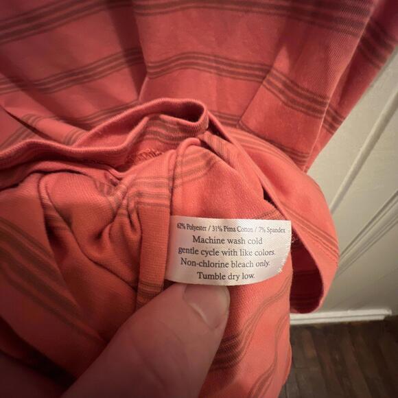 Criquet Striped Poly Blend Short Sleeve Polo Shirt (Men's Medium) Pink/Red Pima - Picture 4 of 4